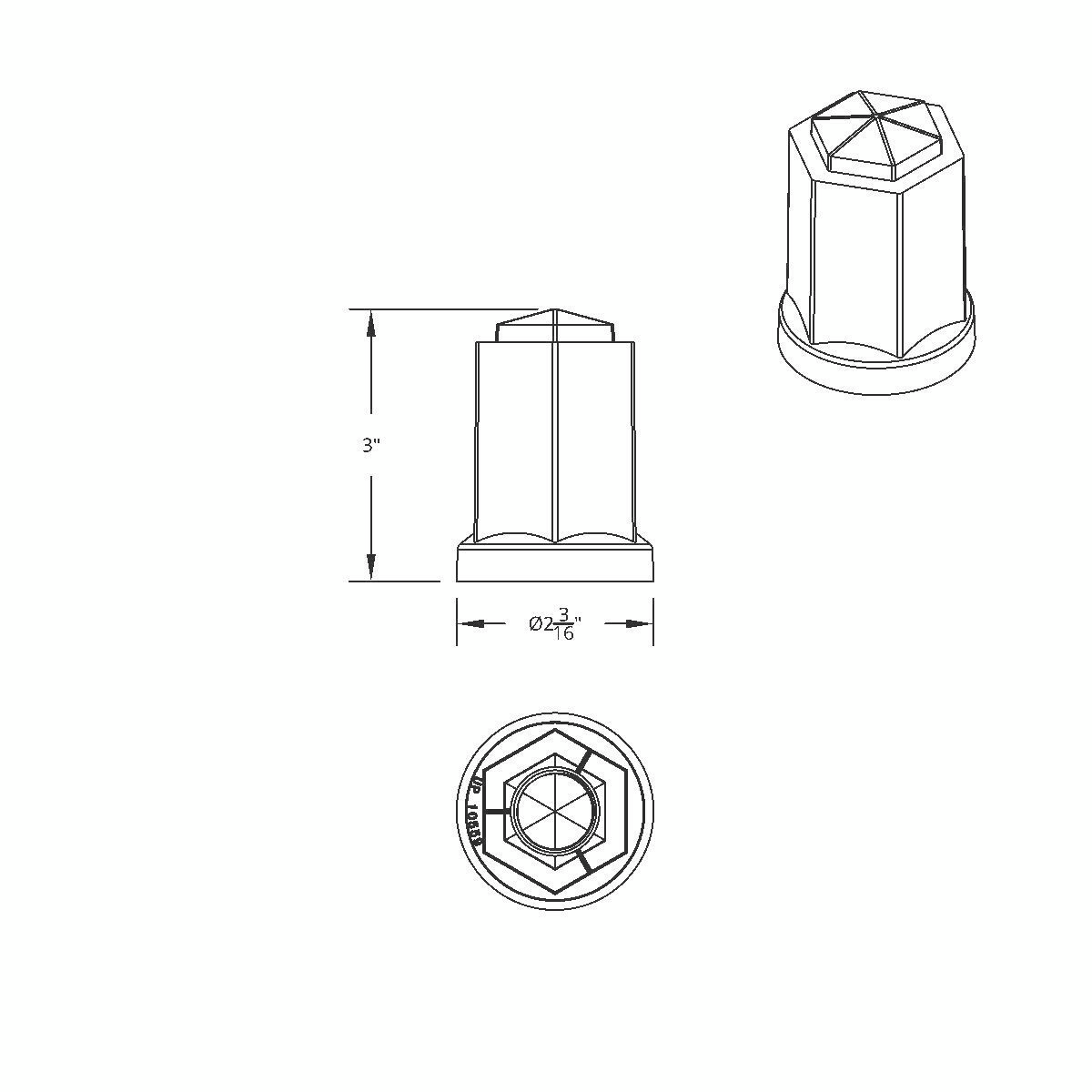 33mm X 3" Tall Chrome Plastic Hexagon Style Thread-On Nut Cover (Bulk) - Thumbnail 6