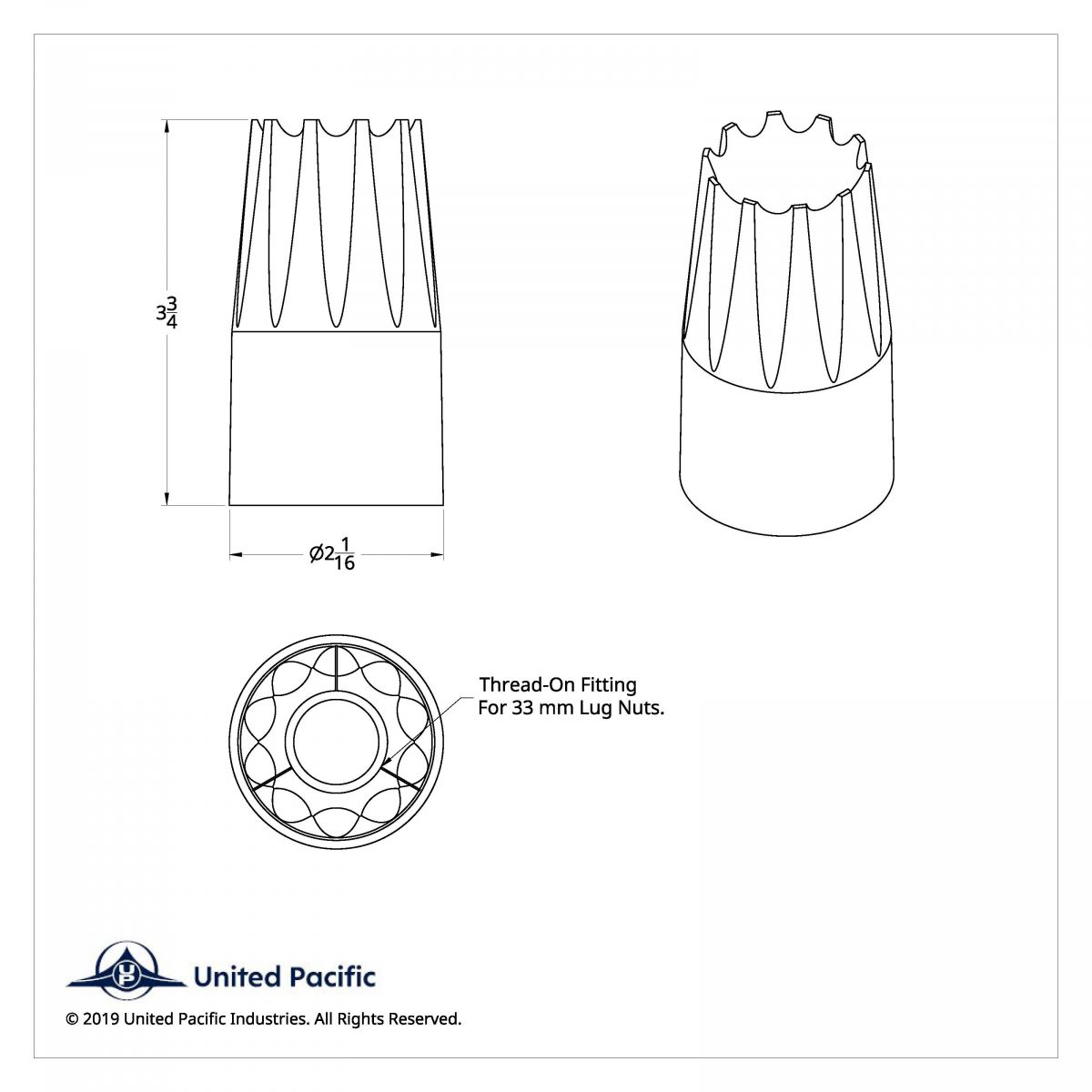 33mm x 3-3/4" Chrome Plastic Crown Nut Cover - Thread-On (Bulk) - Thumbnail 5