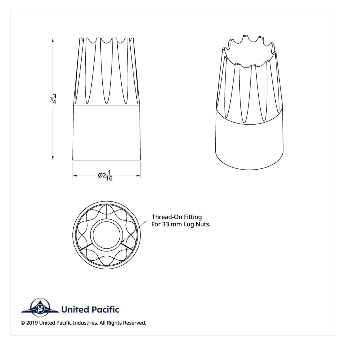 33mm x 3-3/4" Chrome Plastic Crown Nut Cover - Thread-On (Bulk) - Thumbnail 7