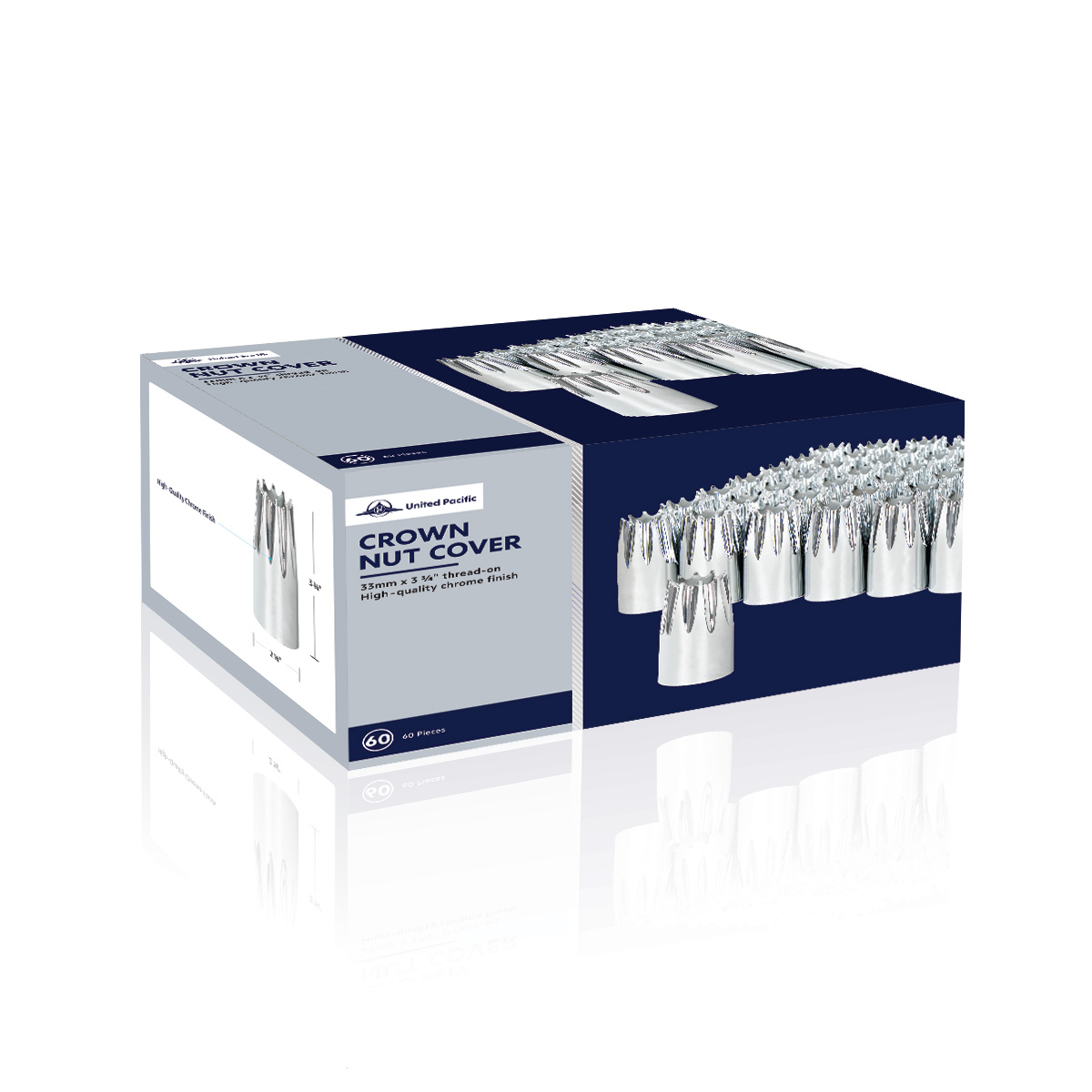 33mm x 3-3/4" Chrome Plastic Crown Nut Covers - Thread-On (60-Pack) - Thumbnail 5