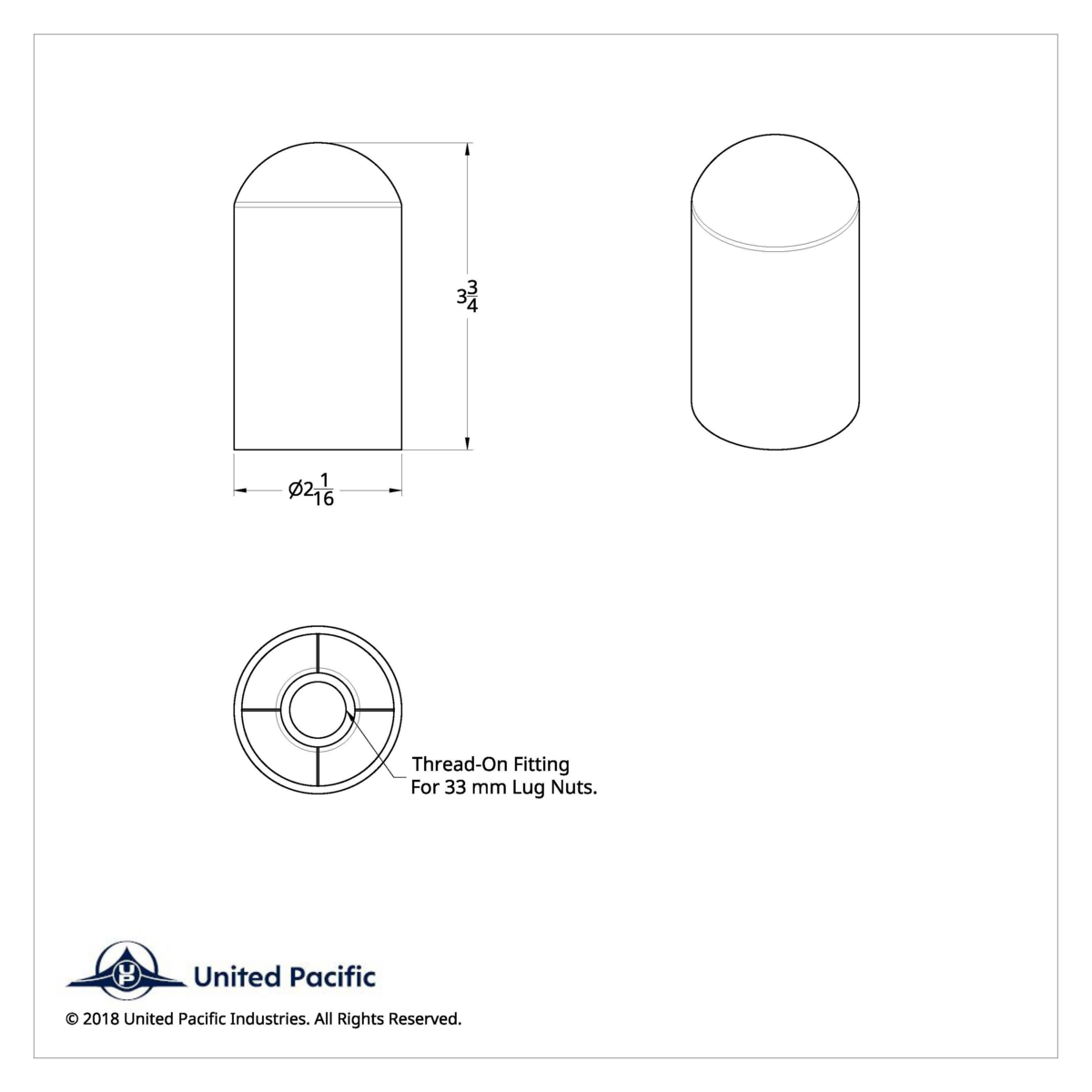 33mm x 3-3/4" Chrome Plastic Dome Nut Cover - Thread-On (Bulk) - Thumbnail 10