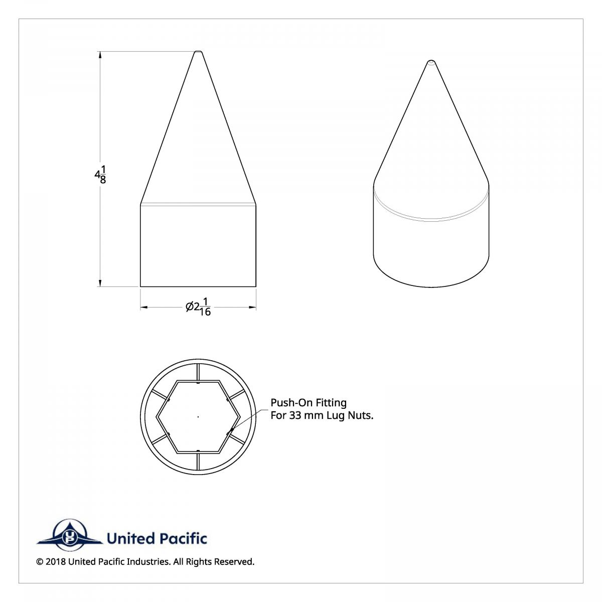 33mm x 4-1/8" Chrome Plastic Spike Nut Cover - Push-On (Bulk) - Thumbnail 5