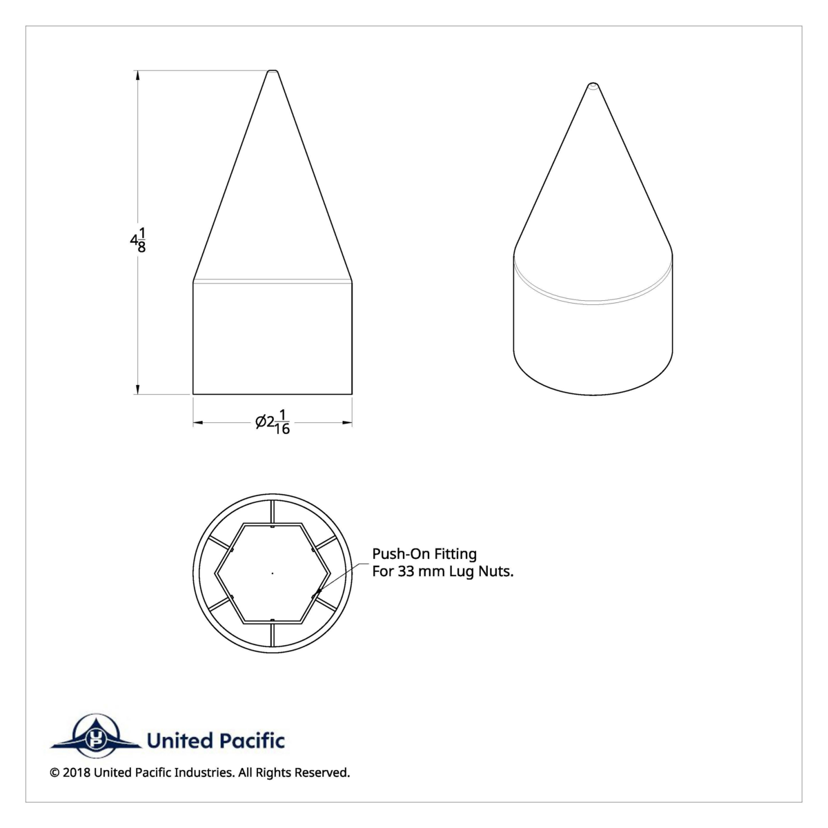 33mm x 4-1/8" Chrome Plastic Spike Nut Cover - Push-On (Bulk) - Thumbnail 8