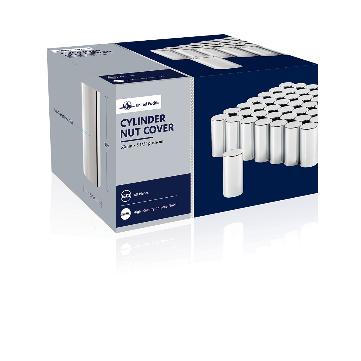 33mm X 3-1/2" Chrome Plastic Cylinder Nut Covers - Push-On (60-Pack) - Thumbnail 5