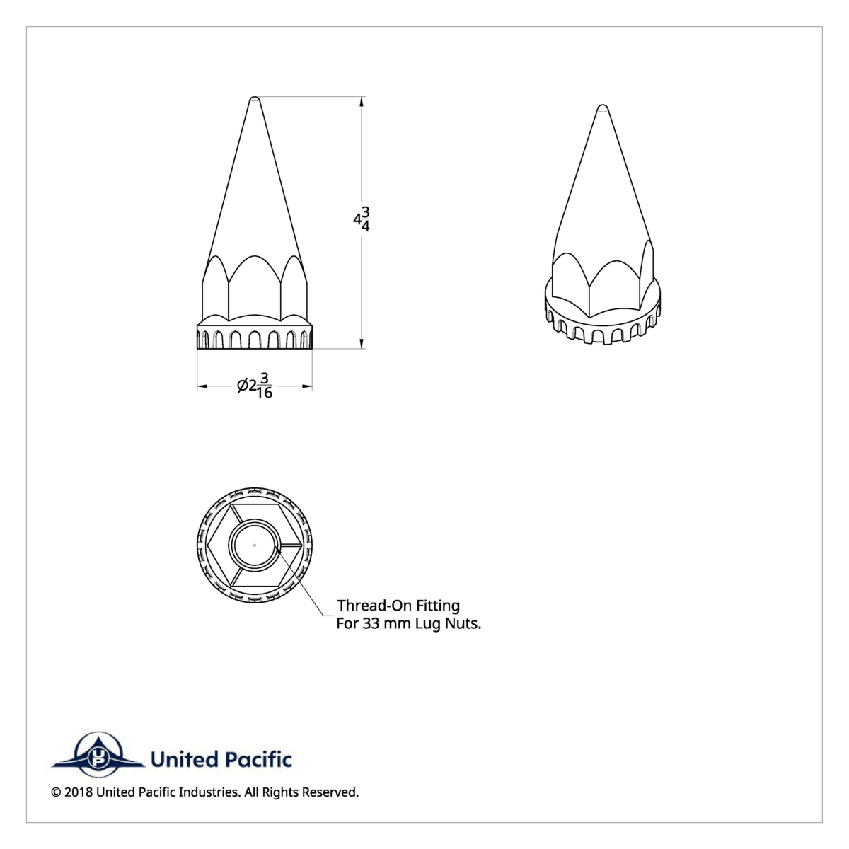 33mm x 4-3/4" Chrome Super Spike Nut Cover - Thread-On (Bulk) - Thumbnail 8