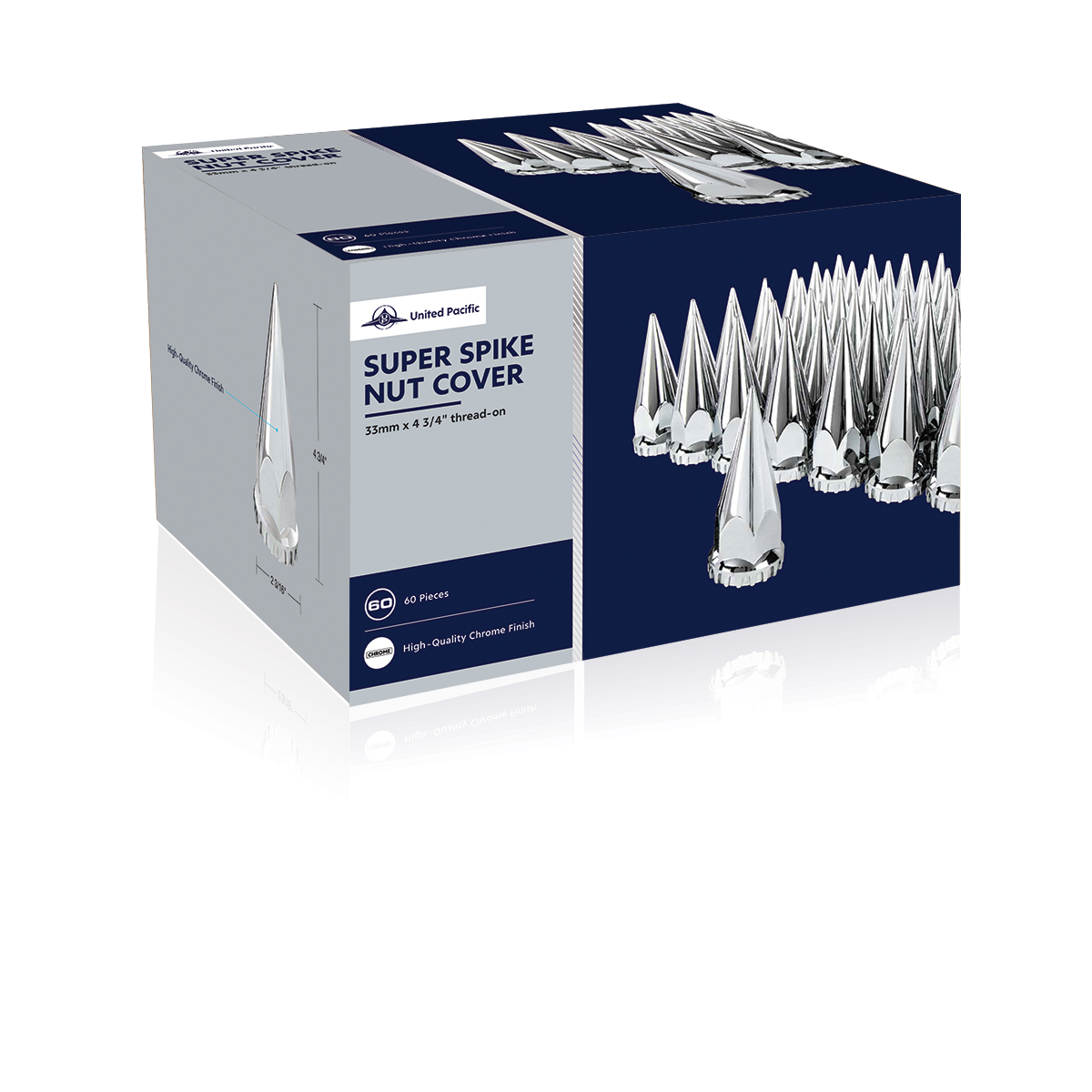 33mm X 4-3/4" Chrome Super Spike Nut Covers - Thread-On (60-Pack) - Thumbnail 5