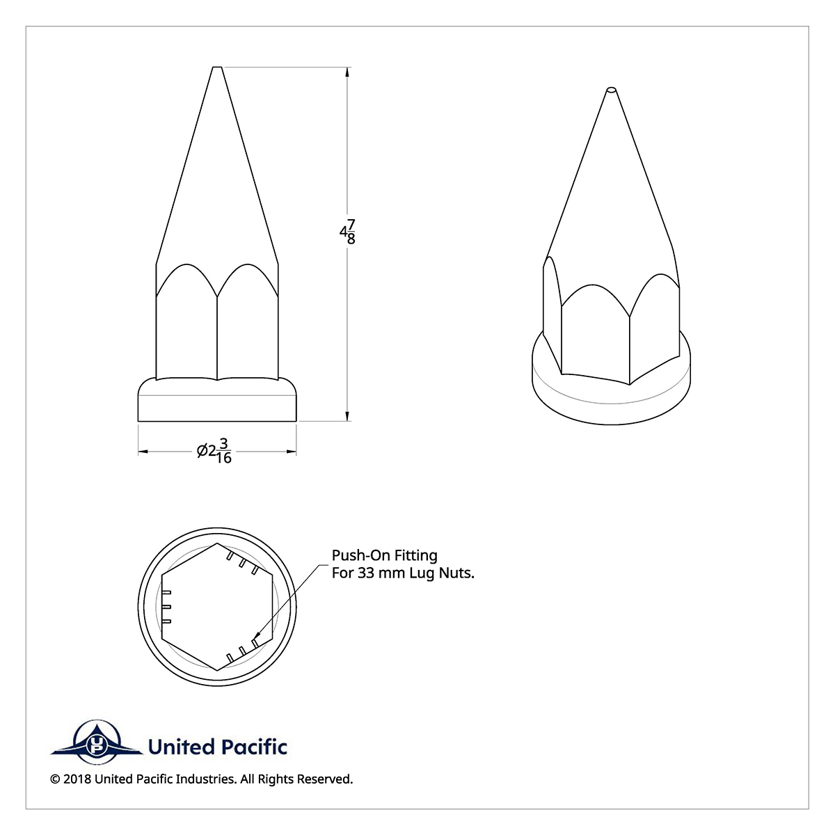 33mm x 4 7/8" Chrome Plastic Super Spike Nut Covers - Push-On (Box of 10) - Thumbnail 12