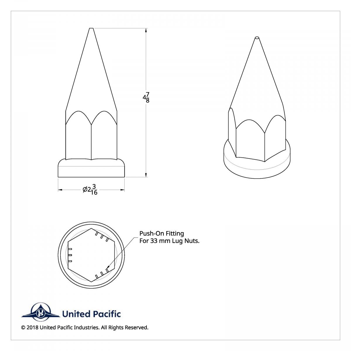 33mm X 4 7/8" Chrome Plastic Super Spike Nut Cover - Push-On (Bulk) - Thumbnail 6