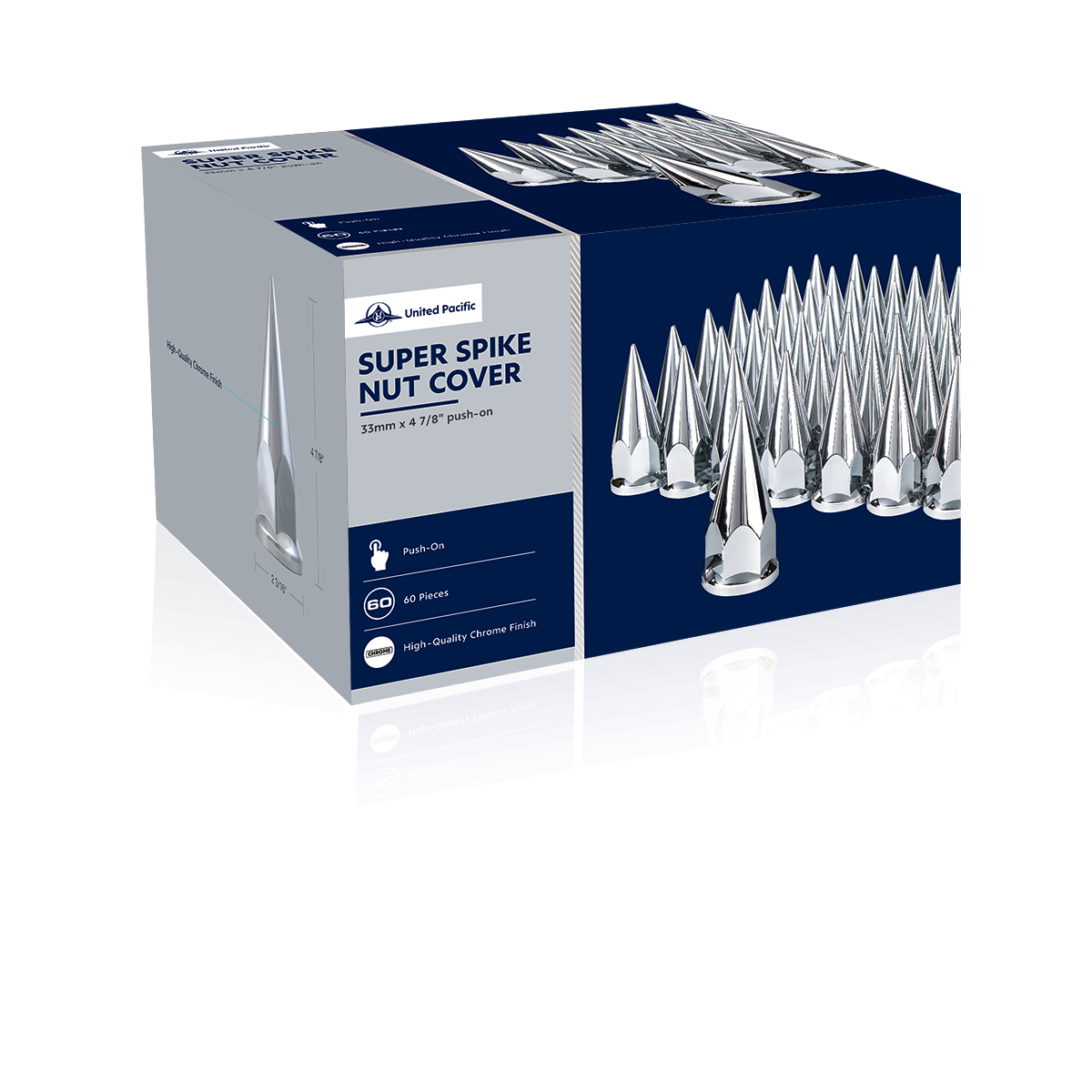 33mm X 4-7/8" Chrome Plastic Super Spike Nut Covers - Push-On (60-Pack) - Thumbnail 5