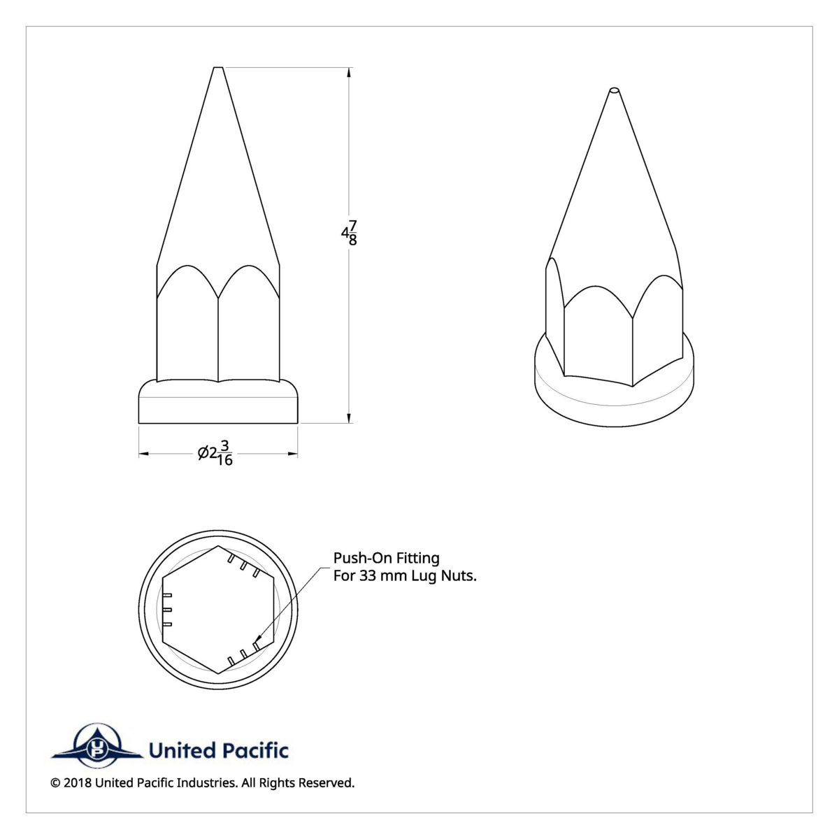 33mm X 4-7/8" Chrome Plastic Super Spike Nut Covers - Push-On (60-Pack) - Thumbnail 8