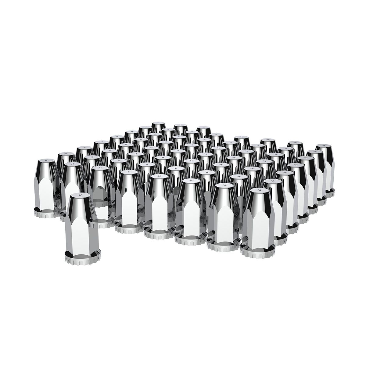 33mm X 4" Chrome Plastic Extra Tall Nut Covers With Flange - Thread-On (60-Pack)
