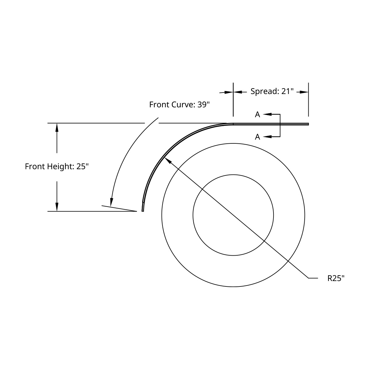 60" 430 Stainless Steel (18ga) Half Fender - SR Series (Pair) - Thumbnail 2