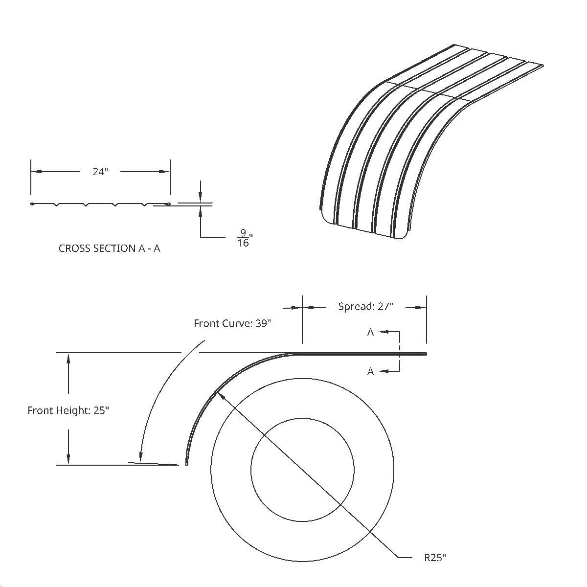 66" 430 Stainless Steel (18ga) Half Fender - SR Series (Pair) - Thumbnail 9