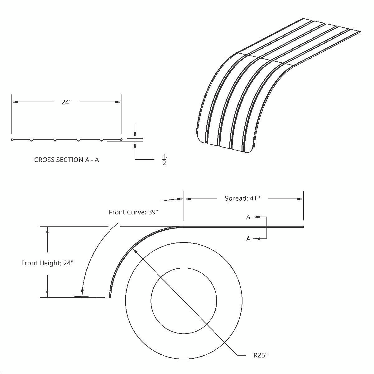 80" 430 Stainless Steel (18ga) Half Fender - SR Series (Pair) - Thumbnail 9