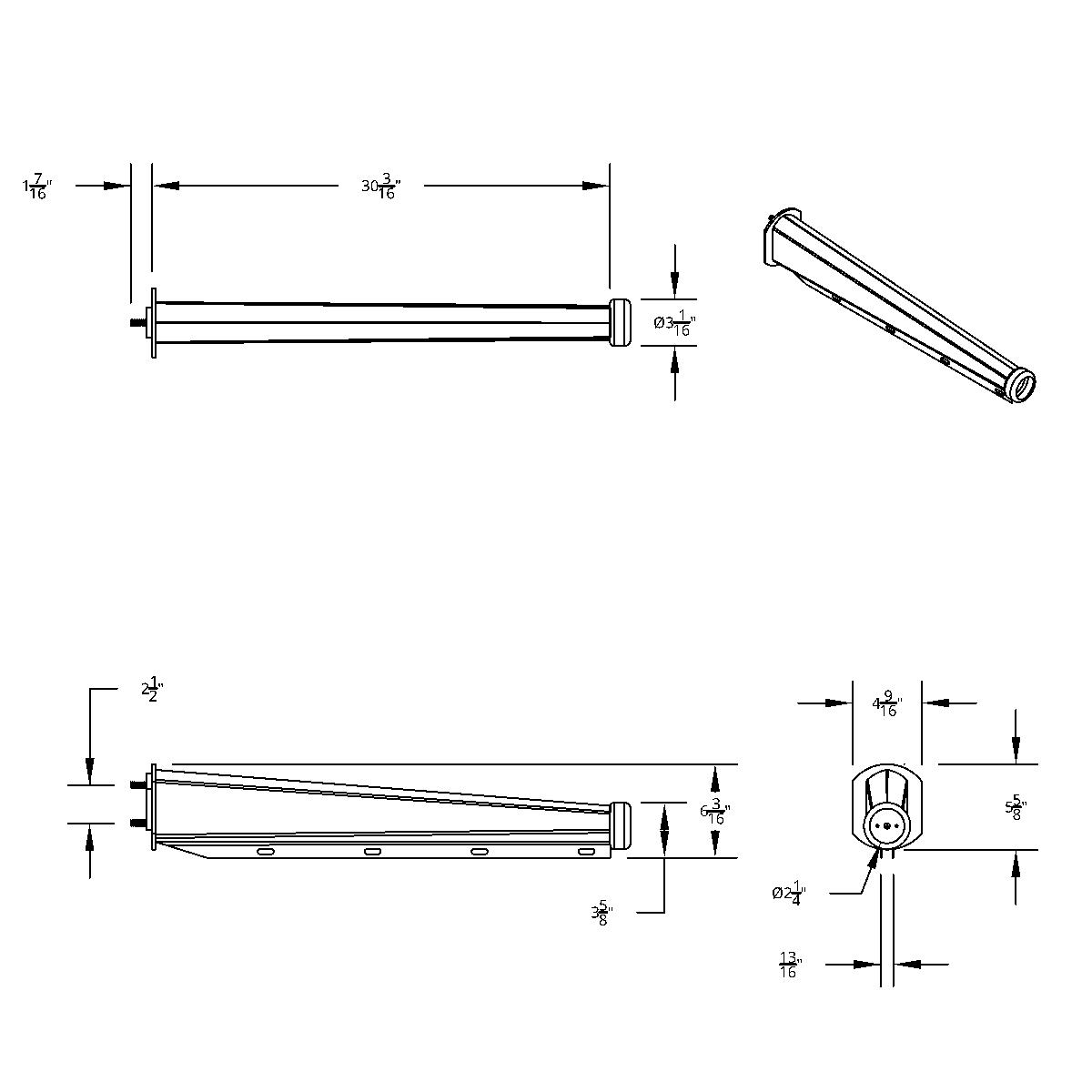 30" Chrome Heavy Duty Mud Flap Hangers With Light End Cap - 2.5" Bolt Pattern (Pair) - Thumbnail 4
