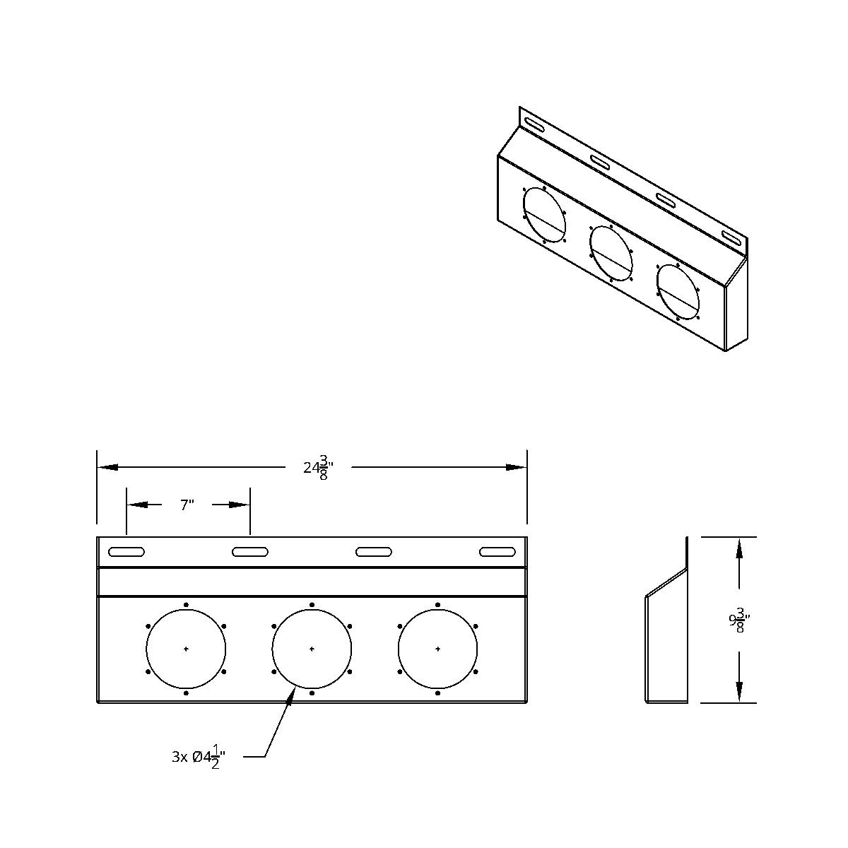 Stainless Top Mud Flap Bracket - Three 4" Light Cutout (Each) - Thumbnail 3