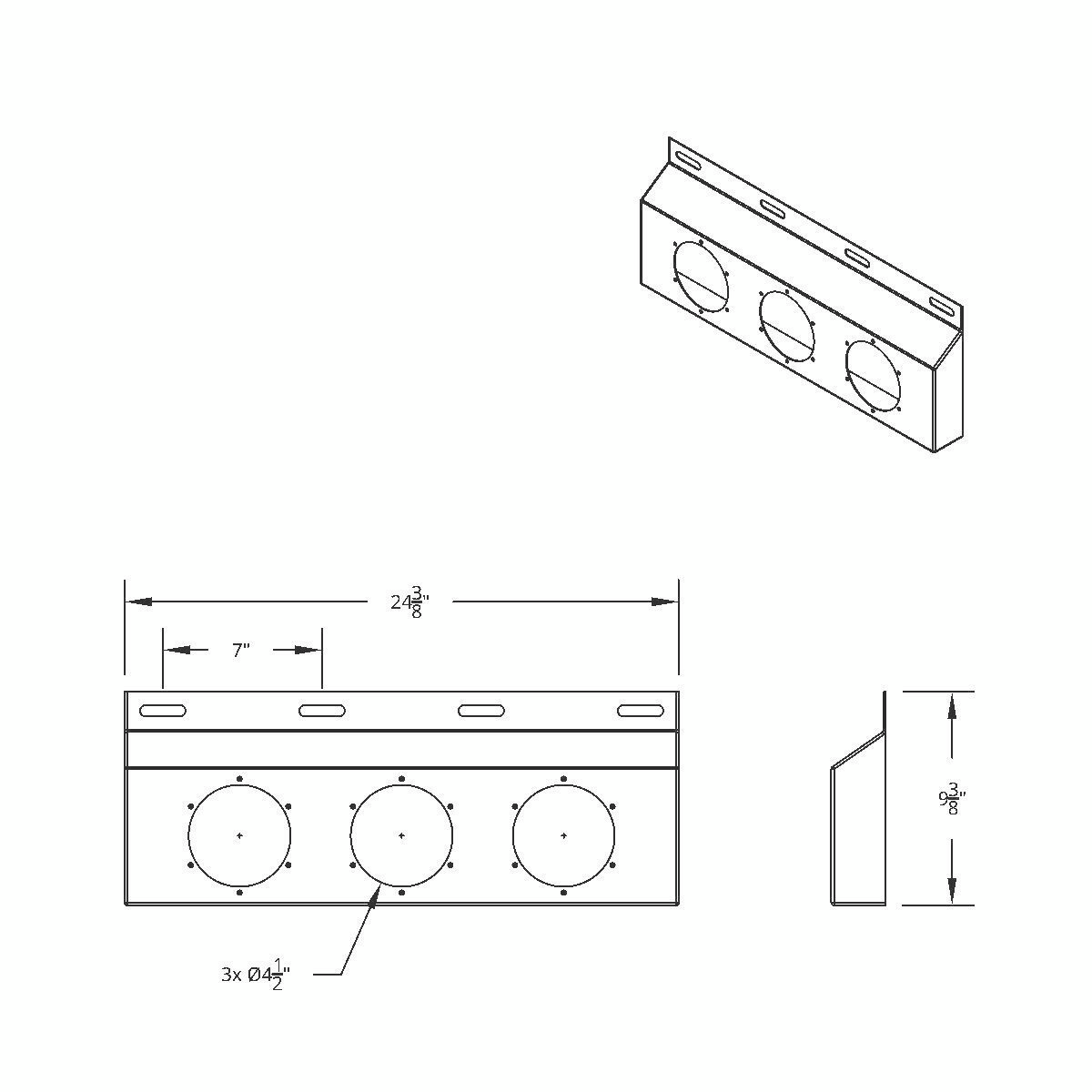 Stainless Top Mud Flap Plate With Three 4" Lights & Bezel - Red Lens (Each) - Thumbnail 2