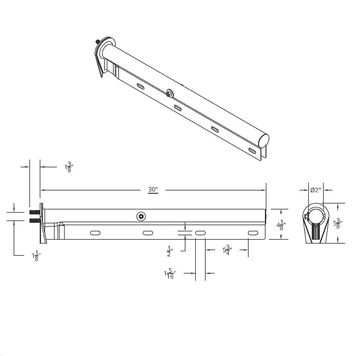 30" Chrome Light Duty Mud Flap Hangers (Open End Cap) - 1-1/8" Bolt Pattern (Pair) - Thumbnail 3