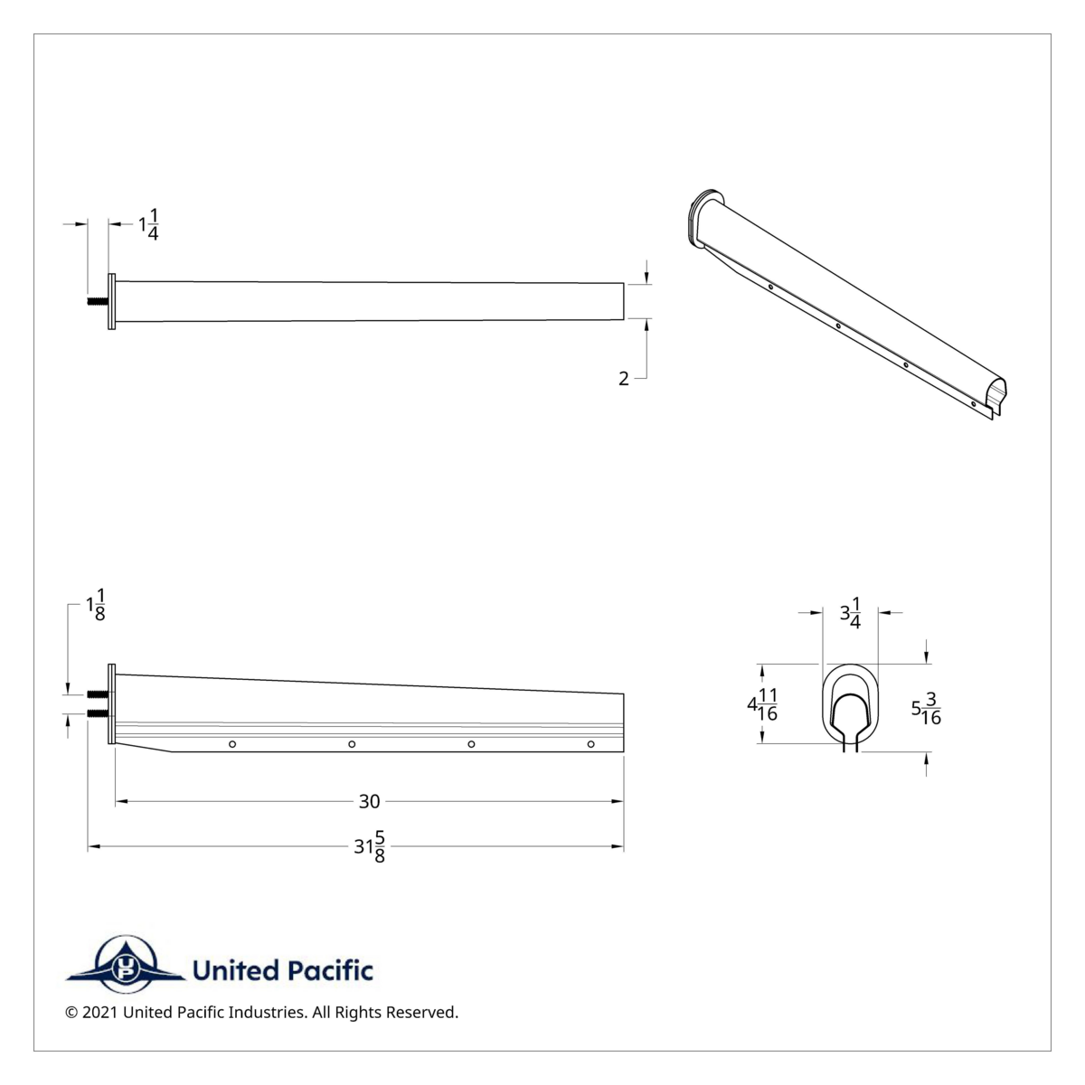 30" Black Light Duty Mud Flap Hangers (Closed End Cap) - 1-1/8" Bolt Pattern (Pair) - Thumbnail 2