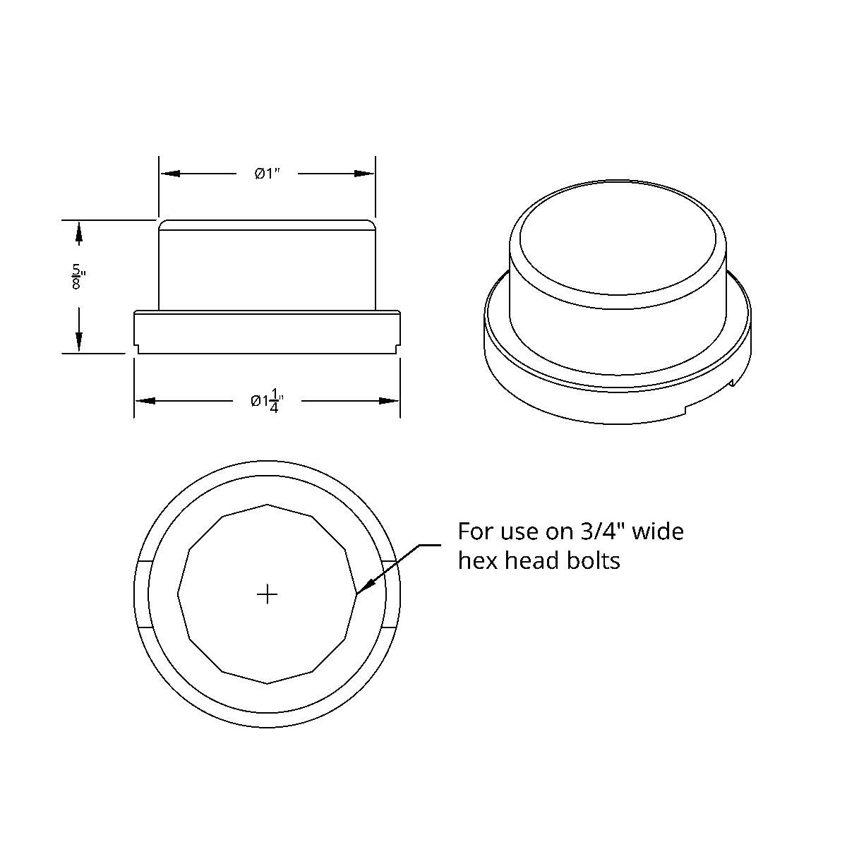 3/4" X 5/8" Chrome Plastic Flat Top Nut Covers - Push-On (10-Pack) - Thumbnail 8