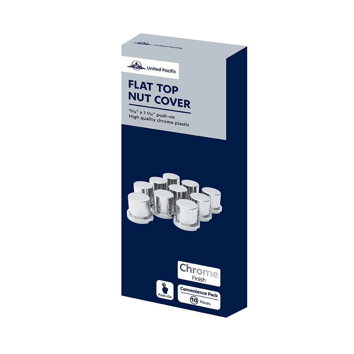 15/16" x 1-3/16" Chrome Plastic Flat Top Nut Covers - Push-On (10-Pack) - Thumbnail 6