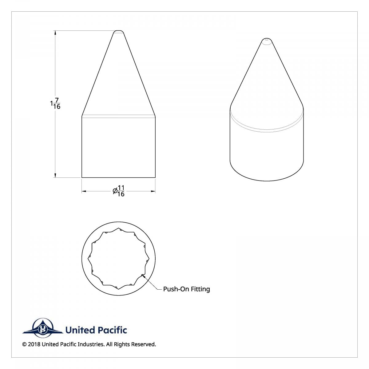 1/2" X 1-7/16" Chrome Plastic Spike Nut Cover - Push-On (Bulk) - Thumbnail 3