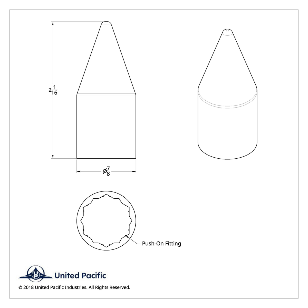 11/16" X 2-1/16" Chrome Plastic Spike Nut Cover - Push-On (Bulk) - Thumbnail 4