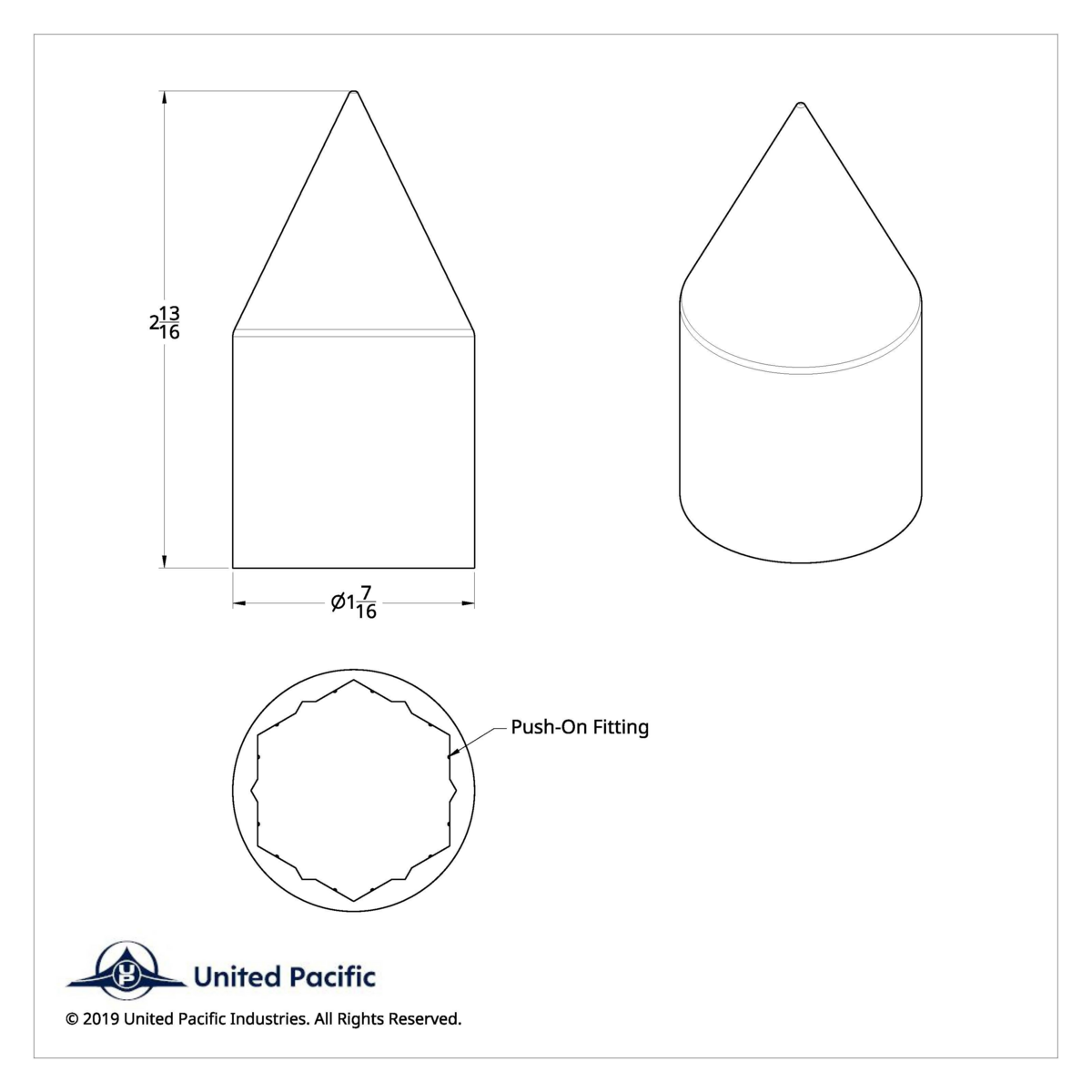 1-1/8" X 2-13/16" Chrome Plastic Spike Nut Cover - Push-On (Bulk) - Thumbnail 6