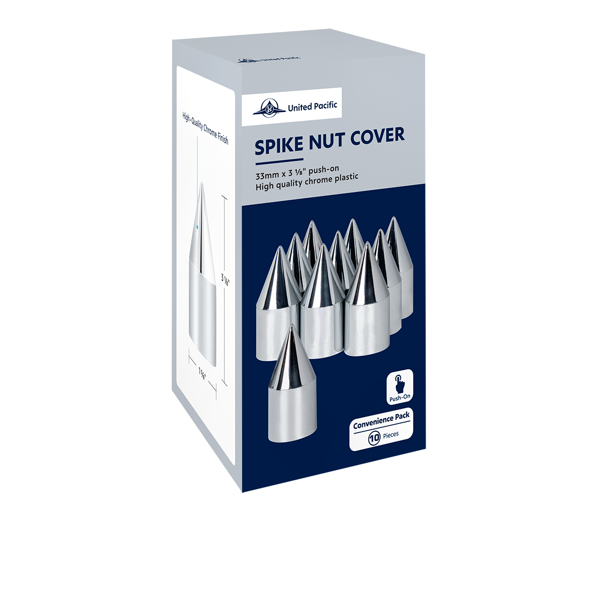 33mm X 3-1/8" Chrome Plastic Spike Push-On Nut Covers - Color Box Of 10 - Thumbnail 5