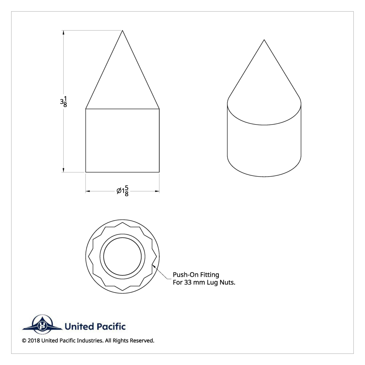 33mm X 3-1/8" Chrome Plastic Spike Nut Cover - Push-On (Bulk) - Thumbnail 6