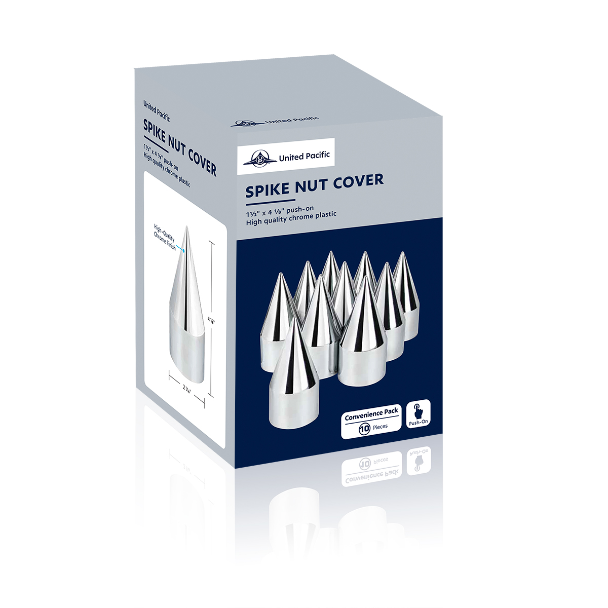 1-1/2" x 4-1/8" Chrome Plastic Spike Nut Covers - Push-On (10-Pack) - Thumbnail 6