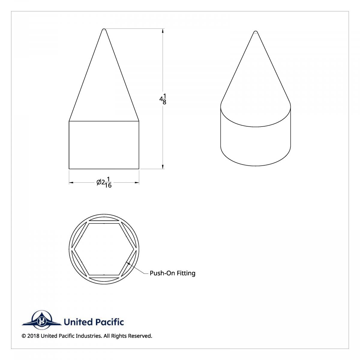 1-1/2" x 4-1/8" Chrome Plastic Spike Nut Cover - Push-On (Bulk) - Thumbnail 5