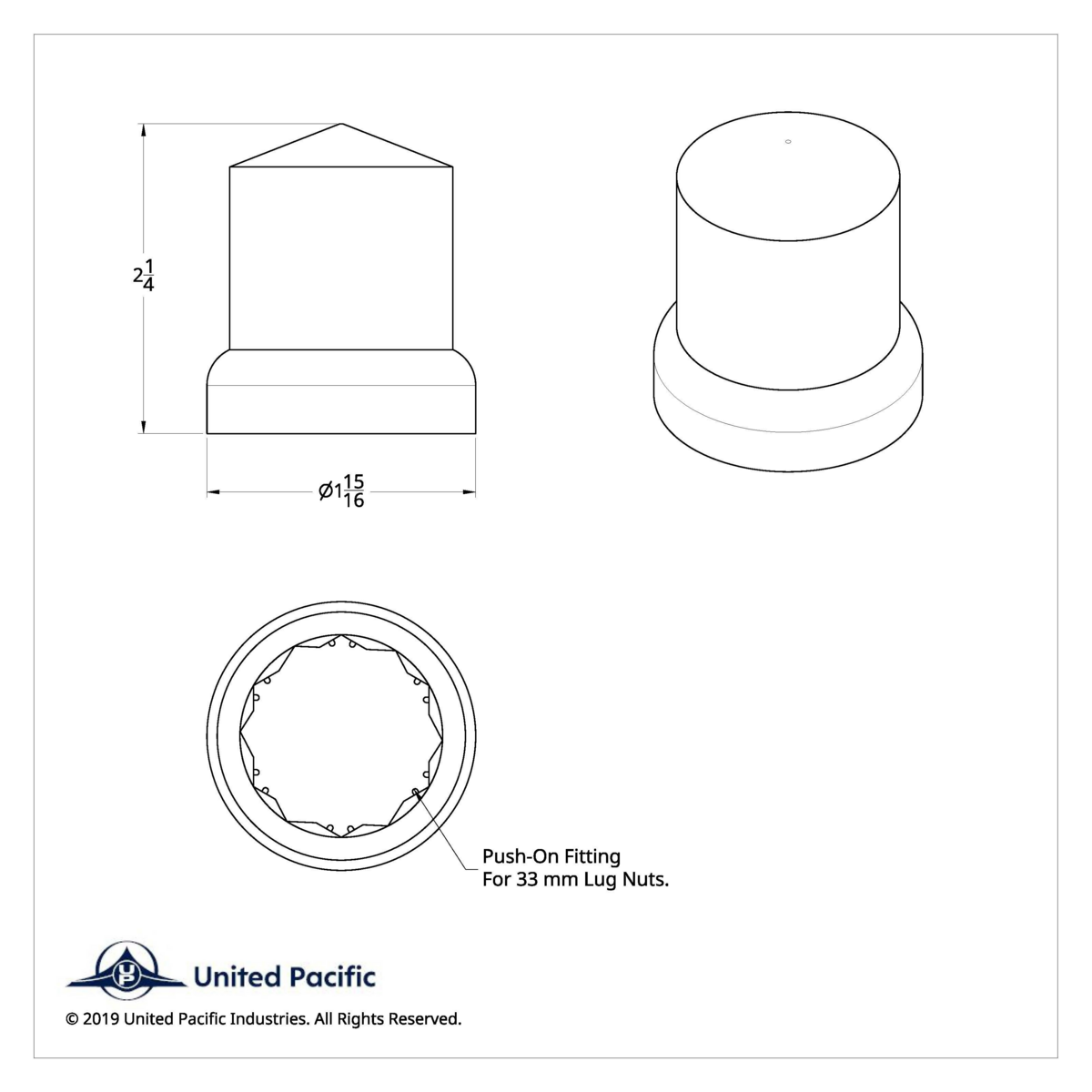 33mm X 2-1/4" Chrome Plastic Pointed Nut Cover - Push-On (Bulk) - Thumbnail 3