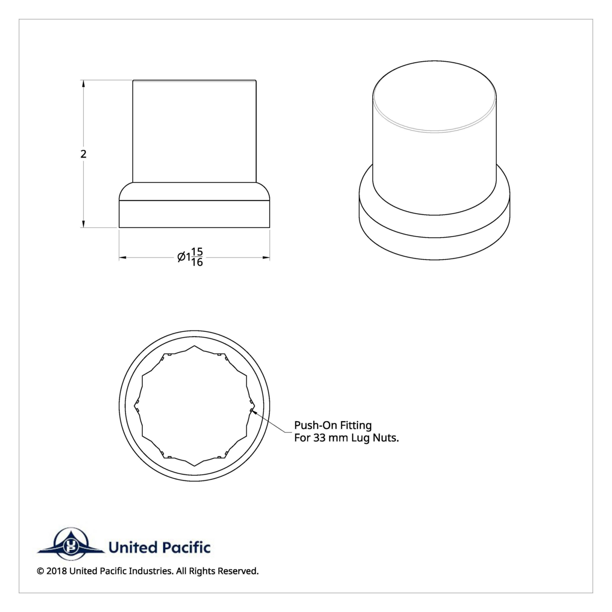 33mm X 2" Chrome Plastic Flat Top Nut Cover With Flange - Push-On (Bulk) - Thumbnail 5