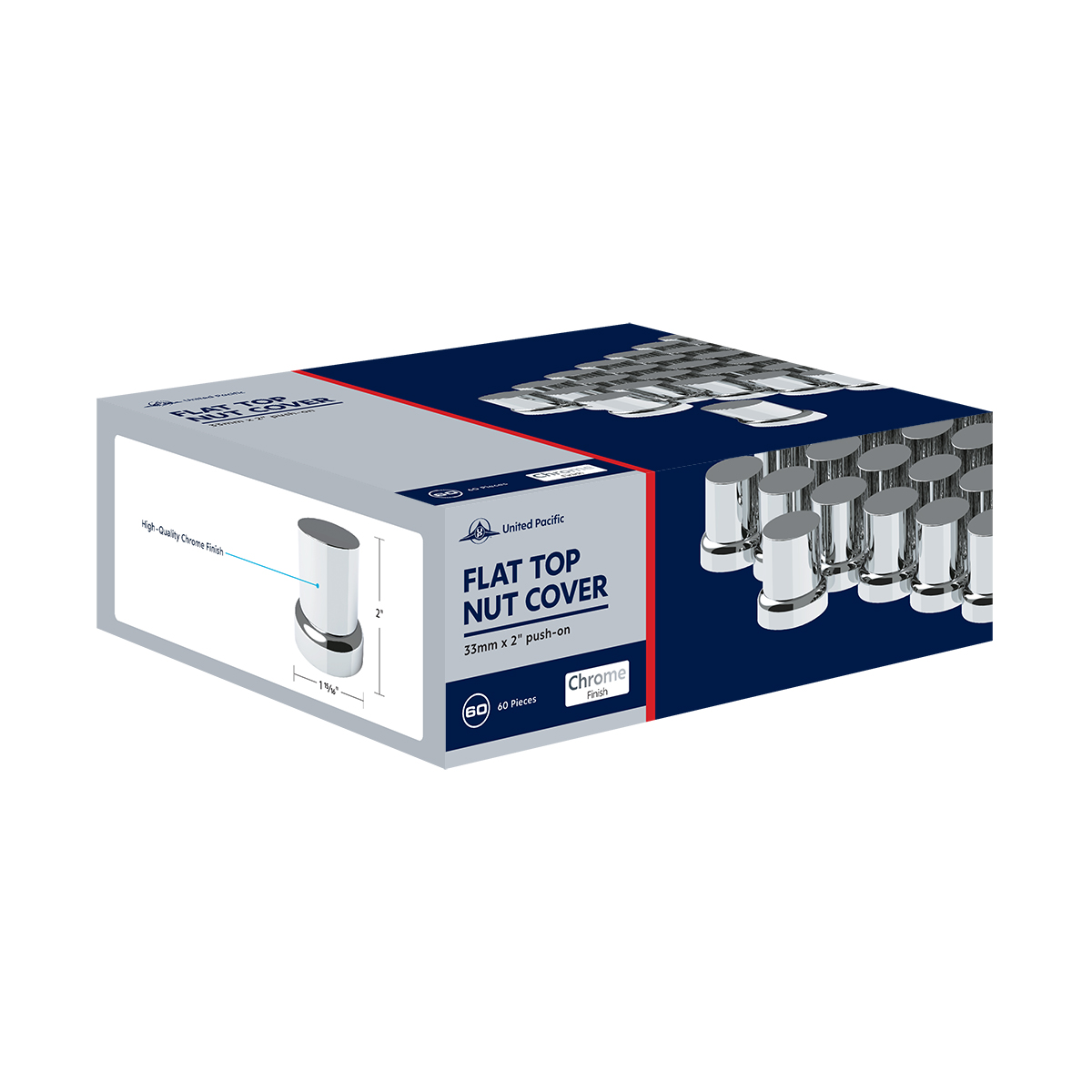 33mm X 2" Chrome Plastic Flat Top Nut Covers With Flange - Push-On (Color Box of 60) - Thumbnail 4