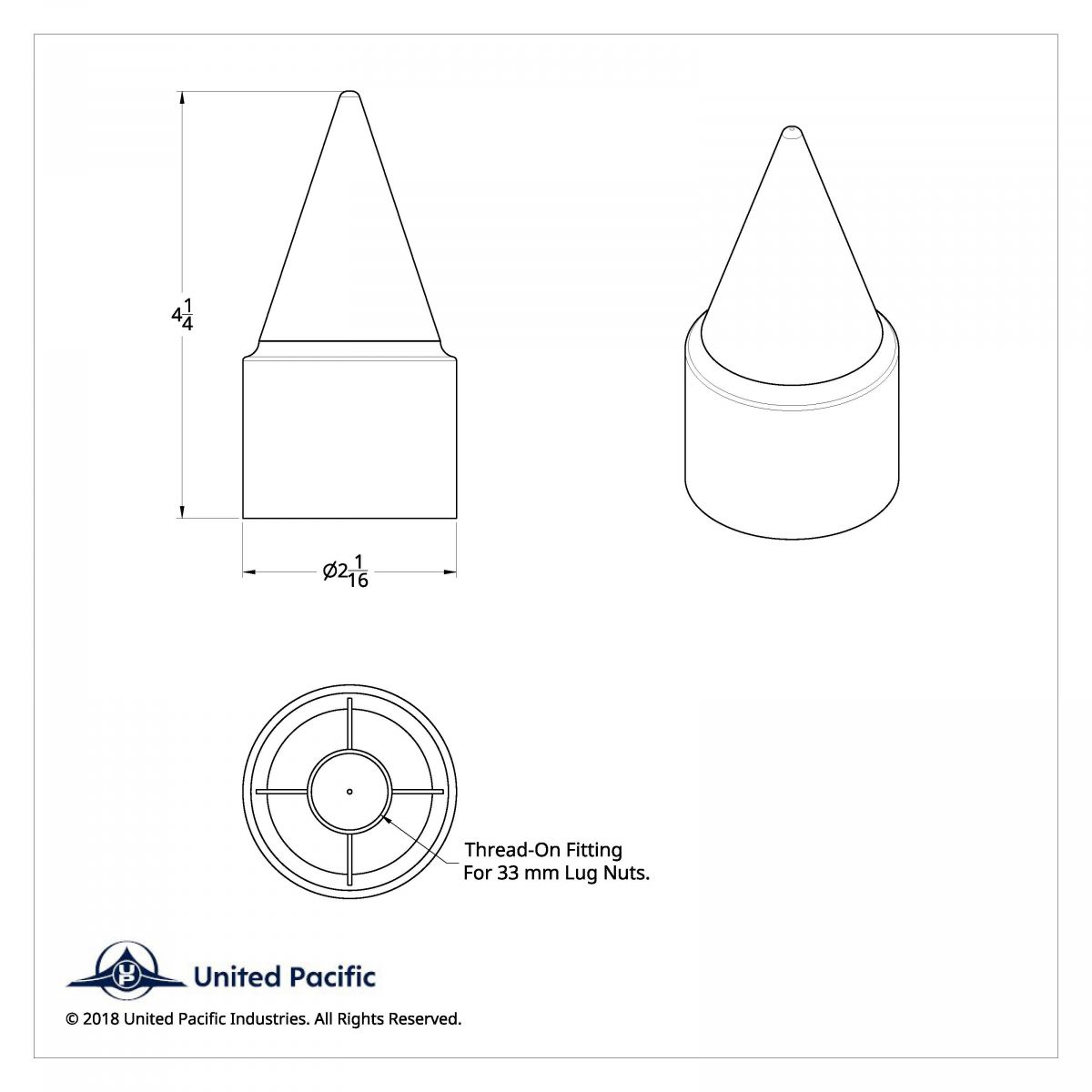 33mm X 4-1/4" Chrome Plastic Stiletto Nut Covers - Thread-On (10-Pack) - Thumbnail 4