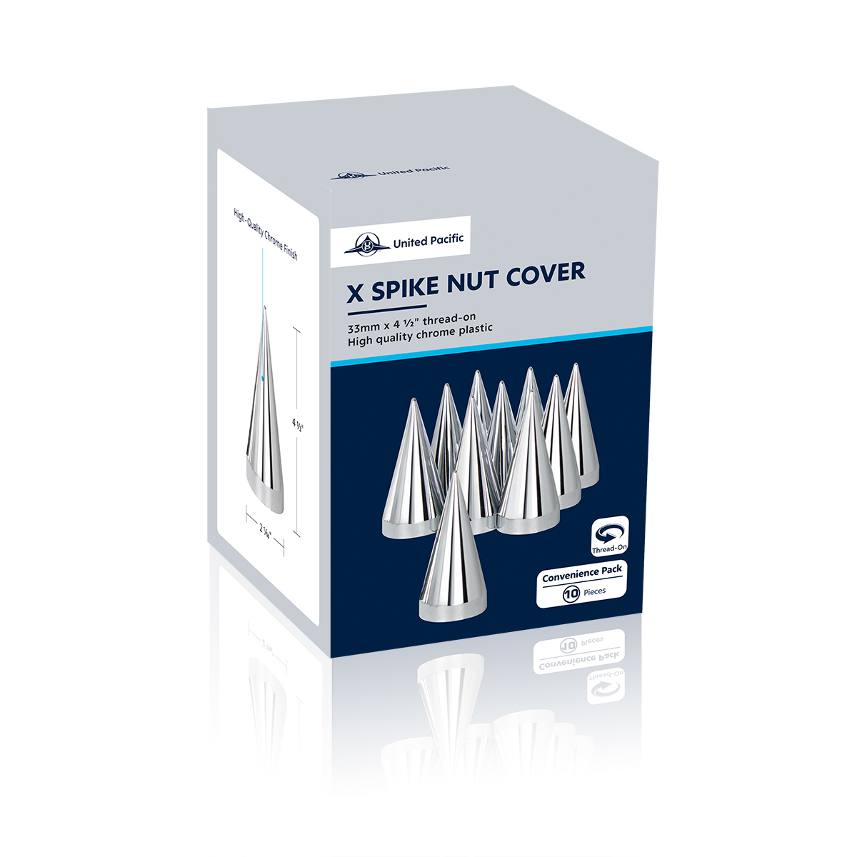 33mm x 4-1/2" Chrome Plastic X Spike Nut Covers - Thread-On (Box Of 10) - Thumbnail 5