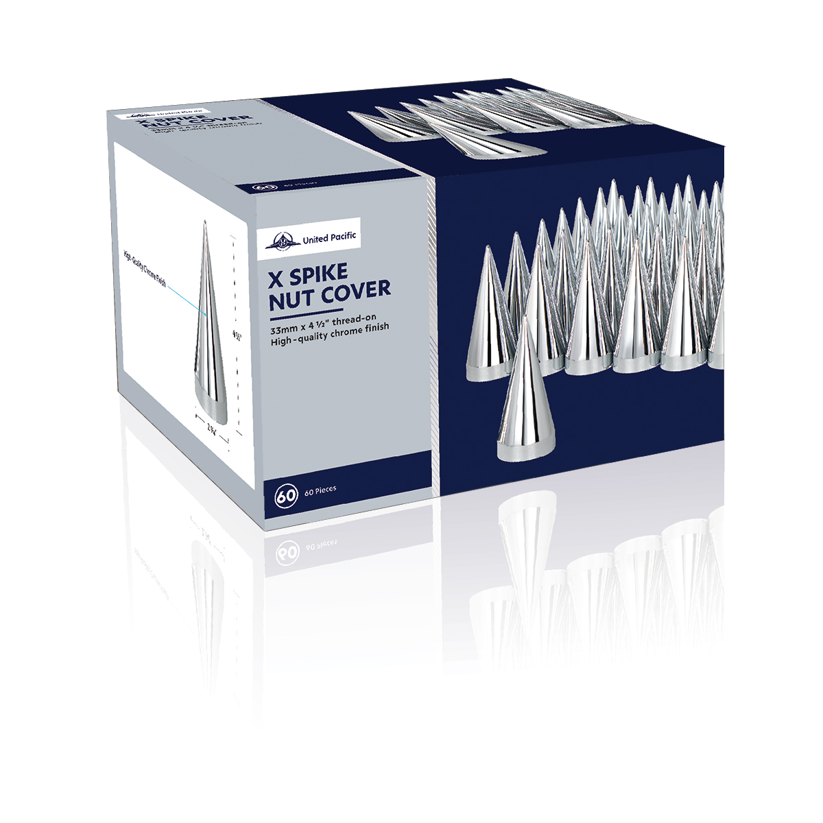 33mm x 4-1/2" Chrome Plastic X Spike Nut Covers - Thread-On (60-Pack) - Thumbnail 5