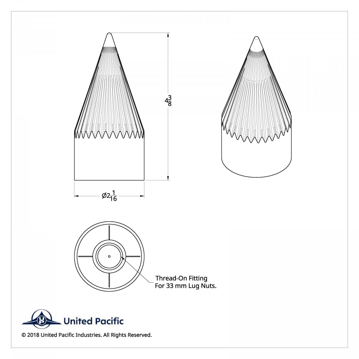 33mm x 4-3/8" Chrome Plastic Razor Nut Covers - Thread-On (60-Pack) - Thumbnail 5