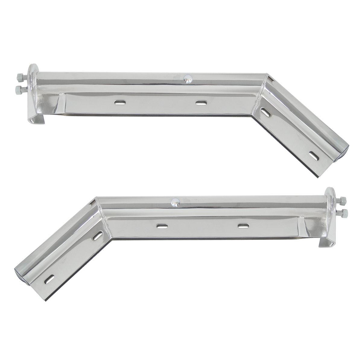 28" Chrome 45-Degree Angled Mud Flap Hangers - 1-1/8" Bolt Pattern - Competition Series (Pair)