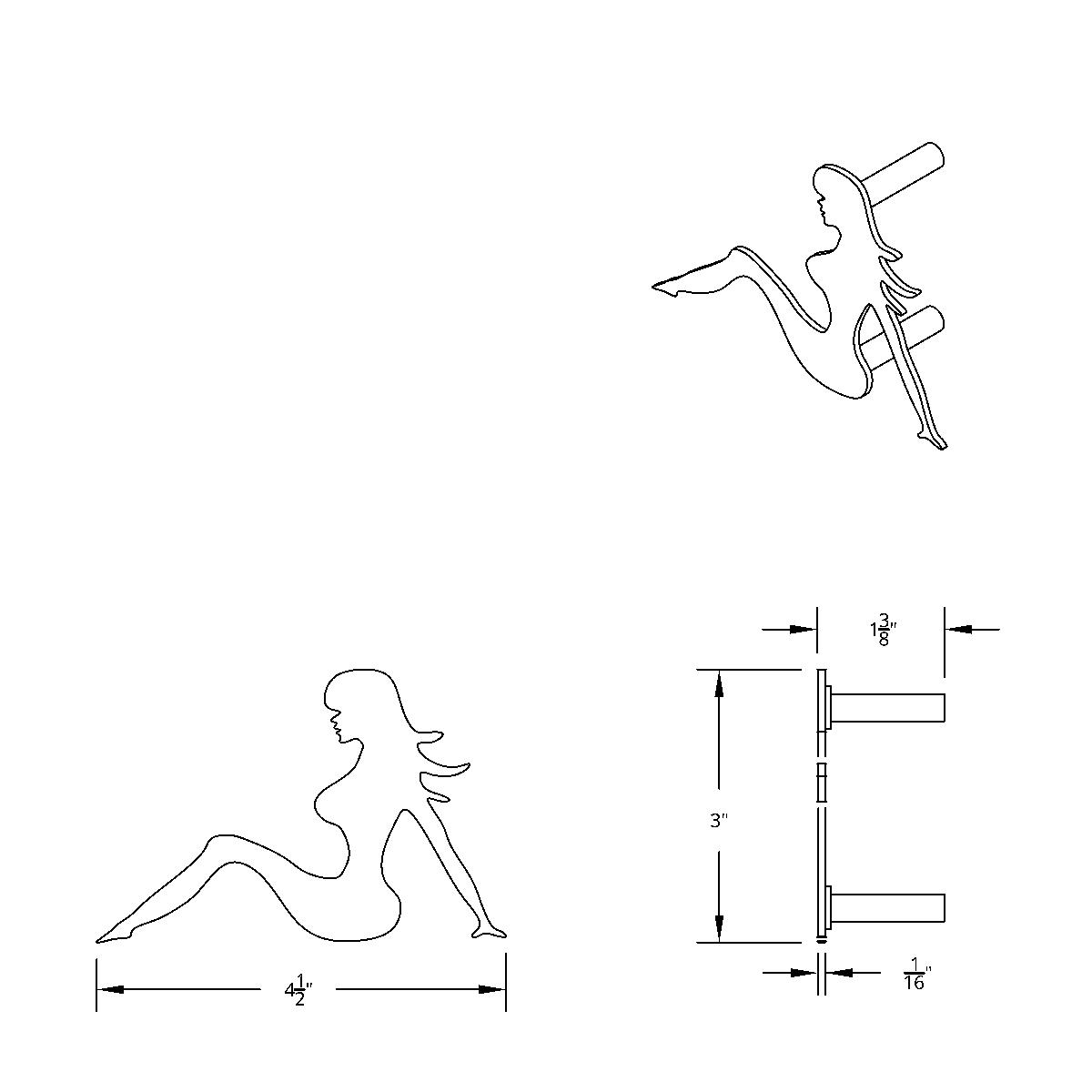 3" X 4-1/2" Chrome Sitting Lady Cutout - Facing Left - Thumbnail 3