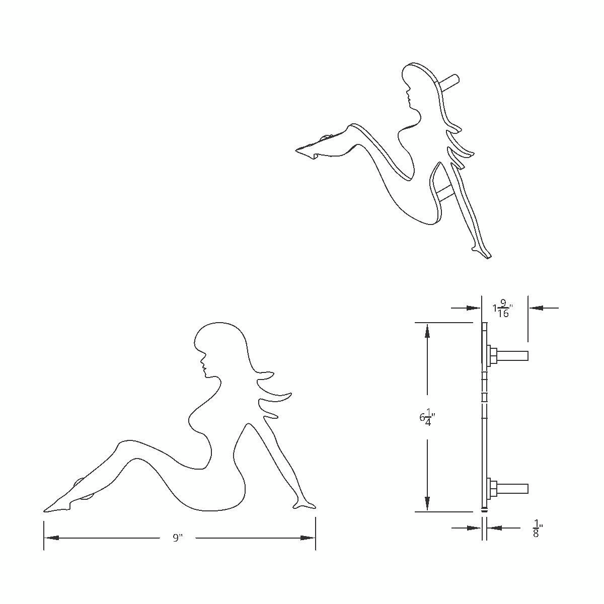 6-1/2" X 9" Chrome Sitting Lady Cutout - Facing Left - Thumbnail 3