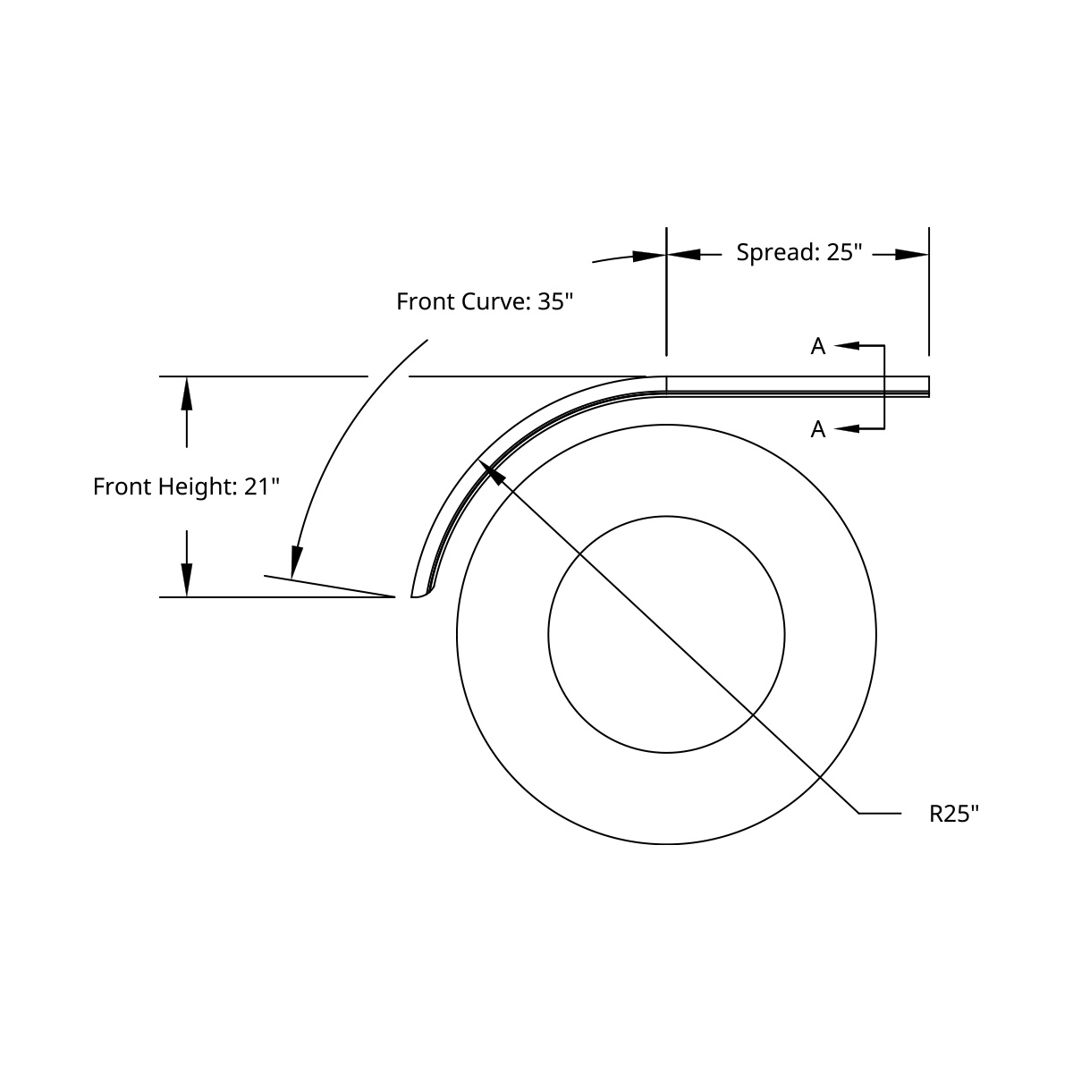 60" 430 Stainless Steel (16ga) Smooth Half Fender - SE Series (Pair) - Thumbnail 2