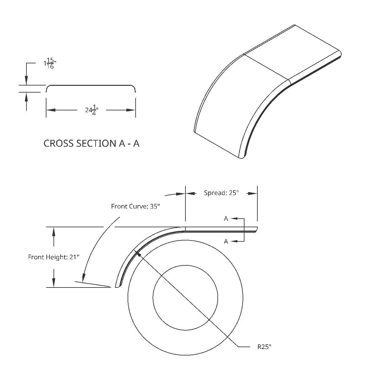 60" 430 Stainless Steel (16ga) Smooth Half Fender - SE Series (Pair) - Thumbnail 11