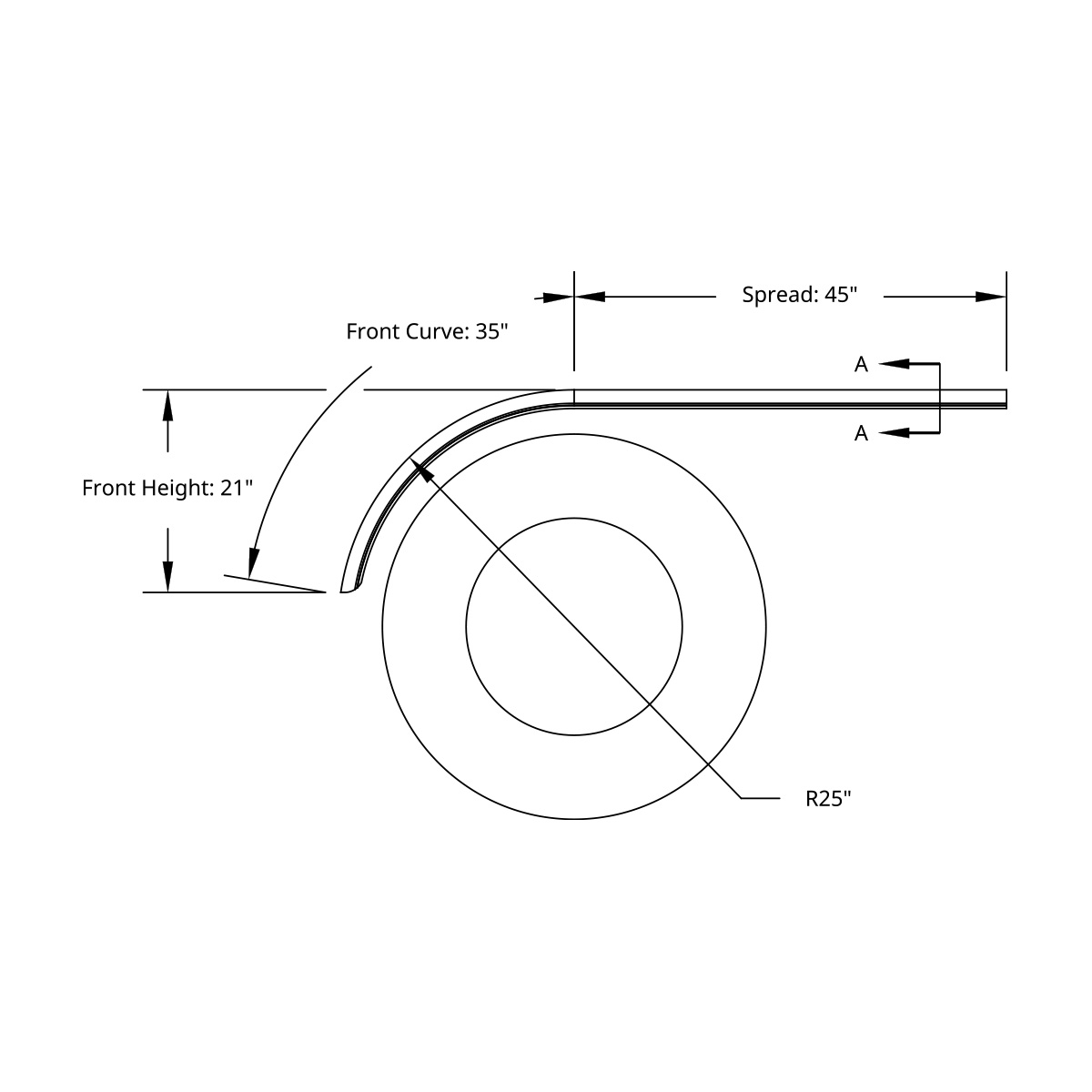 80" 430 Stainless Steel (16ga) Smooth Half Fender - SE Series (Pair) - Thumbnail 2