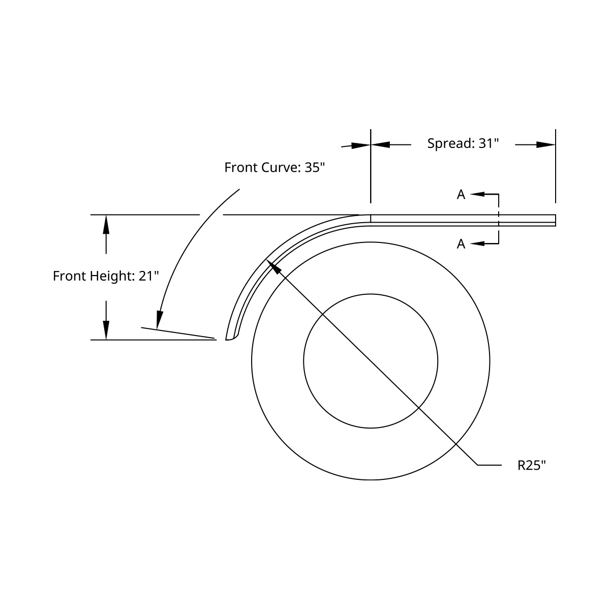 66" 430 Stainless Steel (16ga) Roll Formed Edge Smooth Half Fender - SS Series (Pair) - Thumbnail 2