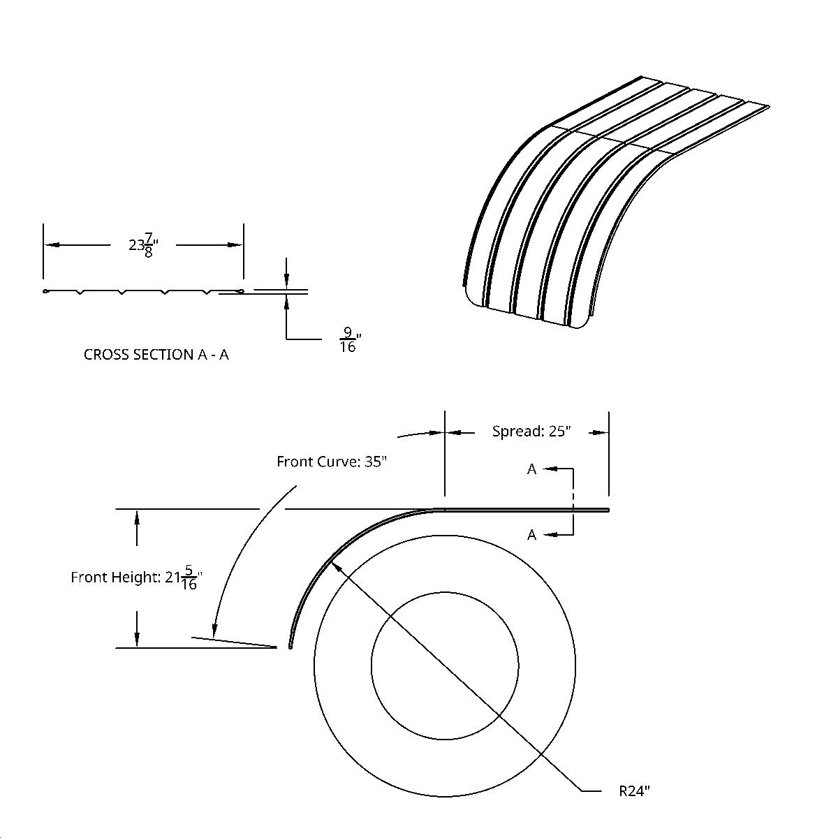 60" 430 Stainless Steel (16ga) Half Fender-SR Series (Pair) - Thumbnail 10