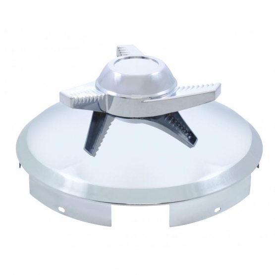 5 Even Notched Chrome Front Hubcap With 3 Bar Left Swing Spinner - 1" Lip