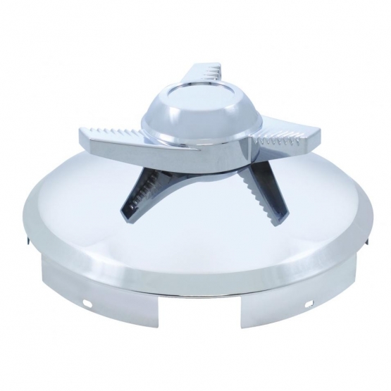 5 Even Notched Chrome Front Hubcap With 3 Bar Right Swing Spinner - 1" Lip