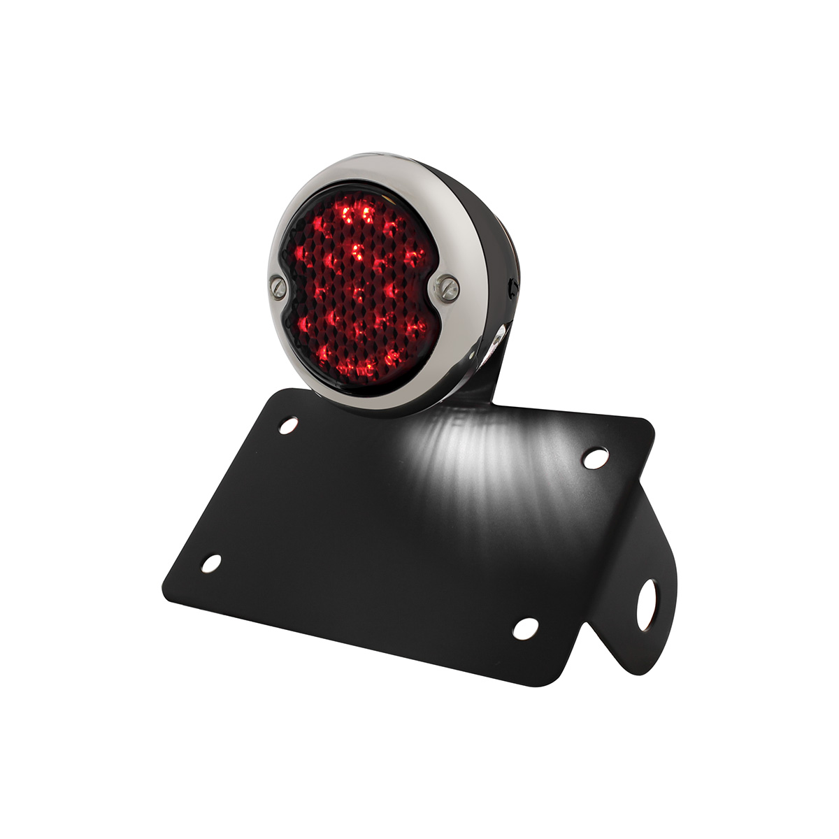 Black Horizontal Side Mount License Bracket For Motorcycle With 1933-36 Ford Style LED Tail Light - Thumbnail 3